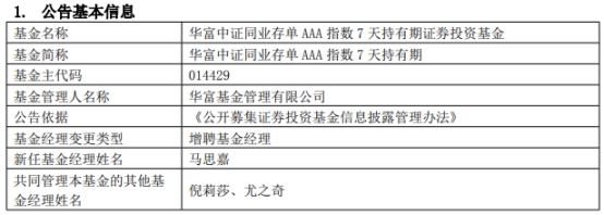 华富基金2只基金增聘基金经理马思嘉